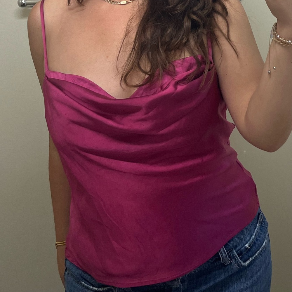 ASTR the Label Cowl Neck Satin Camisole in Fuschia